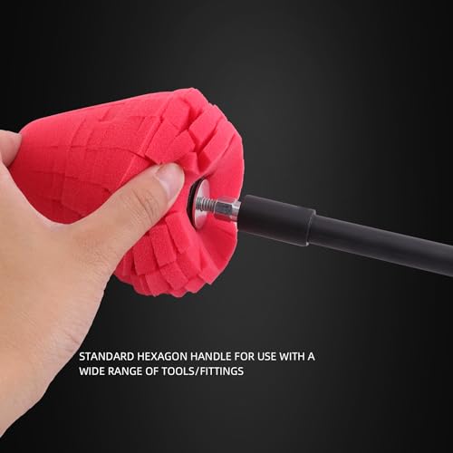 SPTA Metal Polishing Tool, Auto Cone Metal Polish Buffing Polishing Ball, Drill Buffing Sponge Pads Buffing Wheel for Drill Foam, Sponge Buffing for Automotive Car Wheel Hub Care - color: Red Cone Polishing Ball
