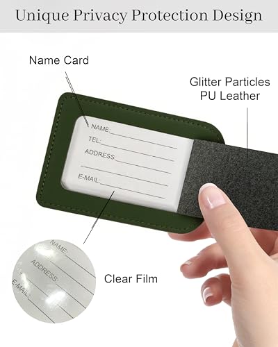 Luggage Tags for Suitcases, PU Leather Travel Tags for Luggage - color: Olive Green