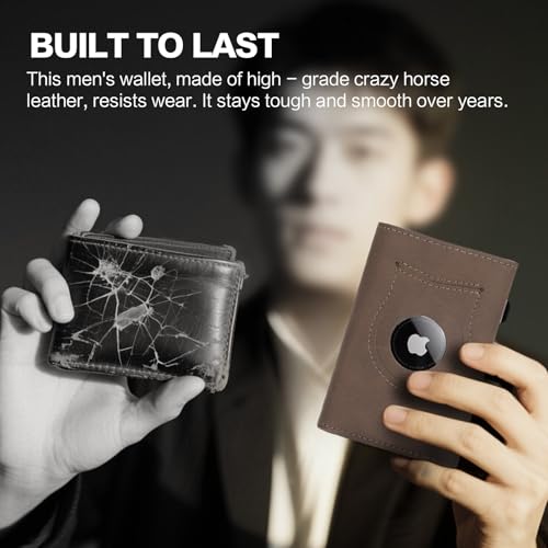 Wallet for Men Minimalist Compact Pop Up Credit Card Holder, Front Pocket Smart RFID Blocking Mens Slim Wallet,Ultra Thin Trifold Mens Leather Wallets Metal (Light Brown) - color: Light Brown