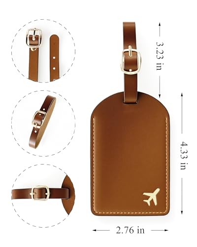 Luggage Tags for Suitcases, PU Leather Travel Tags for Luggage - color: Brown