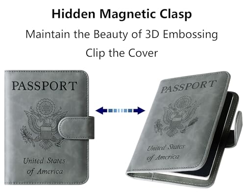 LOHASLIFE Passport Holder for Travel, Rfid Blocking Passport Cover Wallet - color: 120#Grey