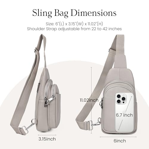 befen Genuine Leather Sling Bag for Women Anti-Theft Crossbody Chest Bags Fanny Packs for Travel with RFID Card Slots | Real Leather, Anti Theft, RFID Blocking, 3 Card Slots, Anti Pocket Bag, Multi Pockets, Travel Purse - color: Beige Grey