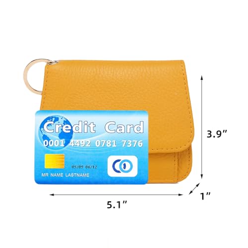Mudono Small Wallet for Women RFID Blocking Genuine Leather Card Case Slim Tri-Fold Wallet with Zipper Pocket and Keychain - color: Brown