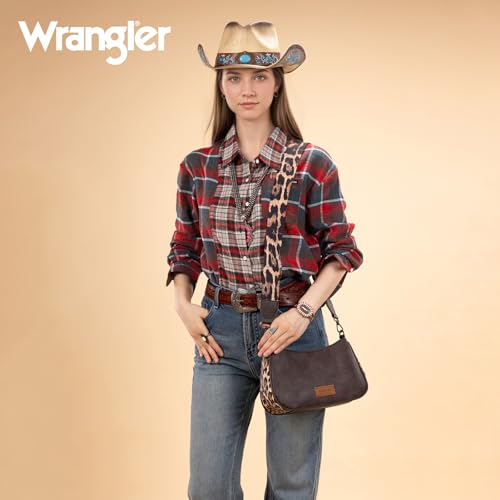 Wrangler Shoulder Bag for Women Western Small Purse Hobo Handbag | Aztec, Underarm Bag, 2 Detachable Straps, Secure Zipper Closure, Back Pocket, Crossbody Bag for dates, travel and everyday - color: Coffee