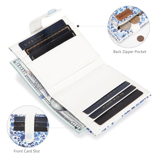 Montana West X Wrangler Small Women's Wallet Slim Simple Girls Wallet RFID Credit Card Holder Minimalist Zipper Coin Pocket - color: Indigo Watercolor Petal