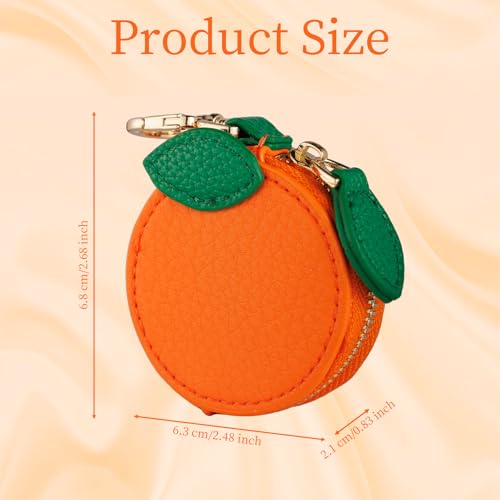 Fruit Coin Purse Bag Charm Keychain, Mini Charm Kawaii Leather Coin Purse Pouch Holder for Airtag Handbag Tote Wallet - color: Orange