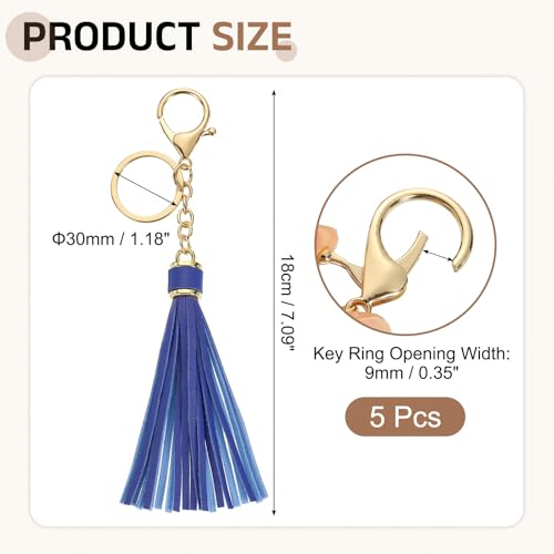 uxcell Leather Keychain Tassels, Women Tassel Bag Charm with Lobster Clasp Key Ring for Handbag Purse - color: Blue