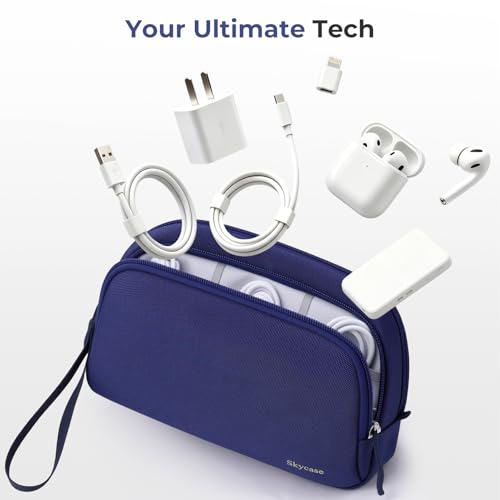 Skycase Travel Cable Organizer - Lightweight Water Resistant Dual-Layer Tech Pouch with Wrist Strap 9 Compartments Electronic Organizer Travel Case for Charger Cord Hard Drive,Medium,Blue - color: Blue, size: M