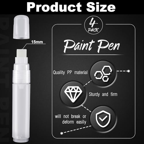Epakh 4 Pack Refillable Paint Pens, Empty Touch Up Pens, 15 Mm | For Acrylic And Leather Dye, Fine Point Design, Suitable For Wood, Ceramic, Metal, Rock Painting