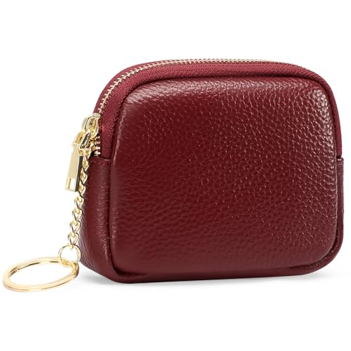SENDEFN Mini Coin Purse Soft Leather Small Coin Pouch Purses Women Zipper Pocket with Key Ring - color: 2-Red