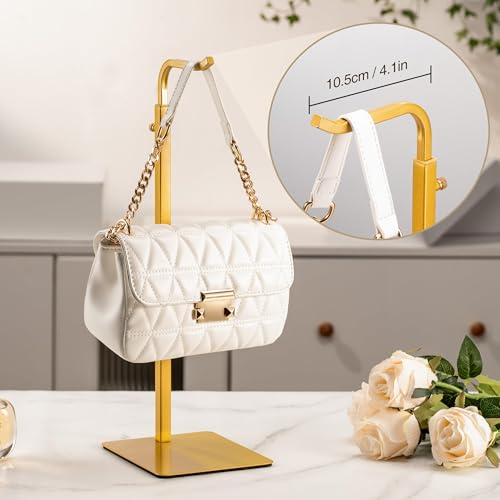 2-Pack Adjustable Tabletop Purse & Banner Display Stands, Gold | Tabletop hook holders display handbags, wreaths and banners in closets, retail stores and vendor booths. - color: Gold