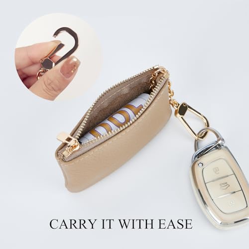Full Grain Leather Coin Purse with Key Chain - Small Change Purse Keychain Card Holder Pouch Small Wallet for Women and Men (Elephant Gray) - color: Elephant Gray, Regular Size