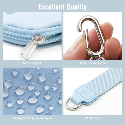Mini Dual Pouch Wristlet Wallet for Women – Zip Around wristlet Keychain Wallet with 2 Wristlets, Ideal for Dog Walking, Coffee Runs & Lunch Break Essentials (Blue) - color: Blue