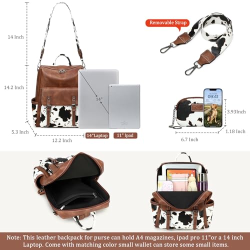 AGLOD Backpack Purse for Women PU Leather Back Packs Designer Ladies Shoulder Bag Fashion Faux Work Travel Handbags - color: Cow Brown