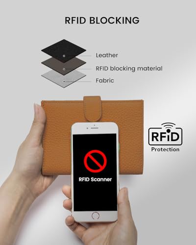 Karmiir RFID Passport Holder Travel Wallet Compact for Women, Leather Passport Wallet with Card Holders,Zippered Coins Pocket and Cash Compartment, Brown - color: Bright Brown