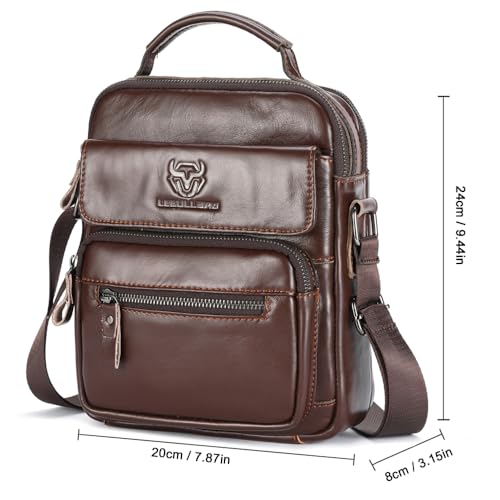 Mens Shoulder Bag Leather Crossbody Bags Leather Sling Bag Messenger Bags | LEBULLBRO Shoulder Bag for Men Crossbody Bags Leather Sling Bag Messenger Bags with Multiple Pockets Business - color: Coffee