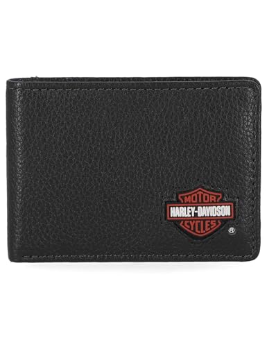 Harley-Davidson Men's Genuine Leather Rfid Blocking Wallet - color: Black (Slim Front Pocket Billfold)