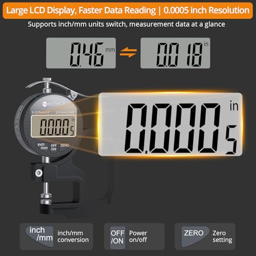 Neoteck Digital Thickness Gauge 0.5inch/12.7mm,0.0005inch/0.01mm Accuracy - color: Silver-black, size: 0-0.5"/0.0005"