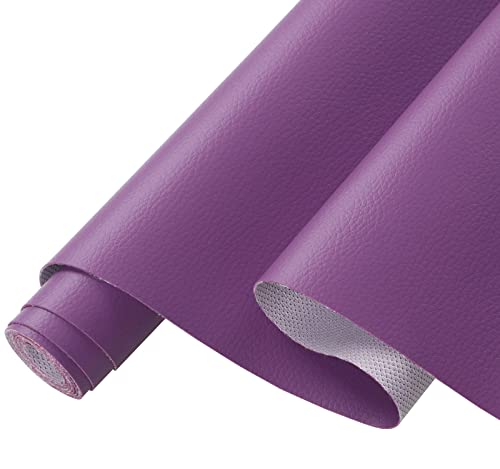 Picheng Lychee Faux Leather Fabric: 13.8" x 53" Soft Faux Leather Roll | Lychee Texture Solid Color Faux Leather Sheets Marine Vinyl for Making Crafts Leather Earrings Bows Sewing DIY (Purple) - color: Purple
