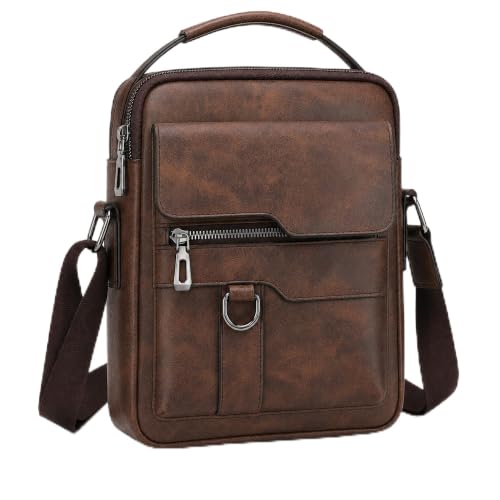 Crossbody Bag for Men, PU Leather Shoulder Messenger Bag with Handle - color: Brown