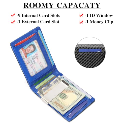 FALAN MULE Money Clip Wallets for Men RFID Blocking Front Pocket Wallet Slim Bifold Card Holder Minimalist - color: Nc-Black with blue
