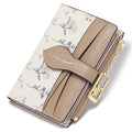 GAEKEAO Small Wallets for Women RFID Blocking Bifold Floral Vegan Leather Wallet Card Holder with Zipper Pocket ID Window - color: A02-Khaki