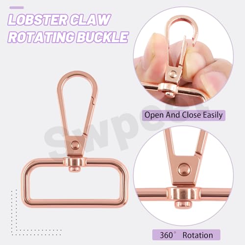 Swpeet 48Pcs 4 Sizes Rose Gold Metal D Ring & Rectangle Adjuster Triglides Slides Buckle & D Ring Swivel Lobster Clasp Kit, Semi-Circular D Rings Roller Pin Buckles Swivel Snap Hook for Belt - color: Rose Gold