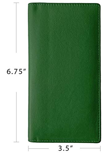 RFID Leather Checkbook Cover With Credit Card Slots and Pen Holder - color: Emerald Green