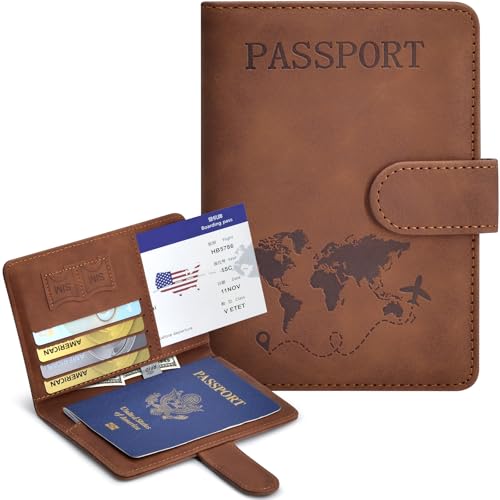 Passport Holder, Passport Cover with Credit Card Slot and Boarding Pass Slot Combo, Passport Wallet Case Book Travel Must Have, RFID Blocking Leather Travel Accessories, Brown - color: Brown