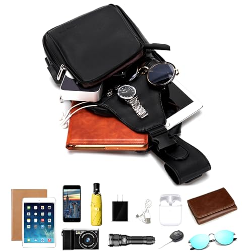 Seoky Rop Men Leather Sling Bag Purse Waterproof Crossbody Chest Bag Sling Backpack with USB Charging Port One Shoulder Bag Black - color: Black