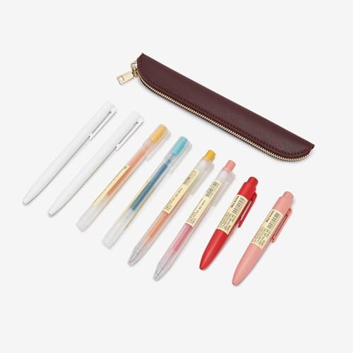Slim Pencil Case Skinny Pen Case Pen Pouch (FL Burgundy) | Smooth gold zipper; wipe-clean faux leather; fits a few gel writers and a stylus; slips into planners backpacks and totes - color: Burgundy