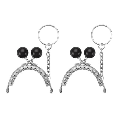uxcell 2 Pcs Metal Purse Frame, 5cm/1.97" Beads Silver Kiss Lock Clasp Arch Embossing Bag Frames with Key Ring for Purse Making Clutch Bag Coin Purse, Black - color: Black
