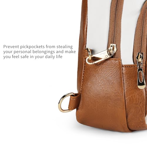 BIAVOI Crossbody Bags for Women Anti Theft Small Sling Handbag with Zipper Lock Vegan Leather RFID Blocking Chest Pure - color: Beige Brown-02