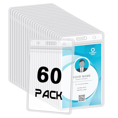 60 Pack Vertical Id Badge Holders, Clear Waterproof PVC Card Holder - size: 60 Pack