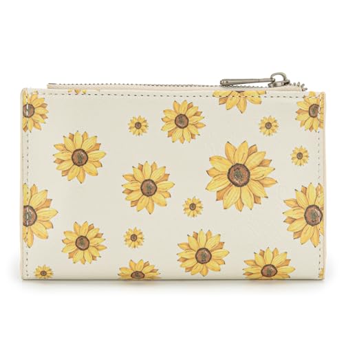 Wrangler Wallet for Women Bifold Card Holder with Zipper and ID Window - color: Daisy-Beige