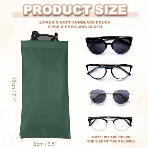 PATIKIL Squeeze Top Sunglass Pouch PU Leather Soft Eyeglass Pouch Portable with Eyeglass Cloth - color: Army Green