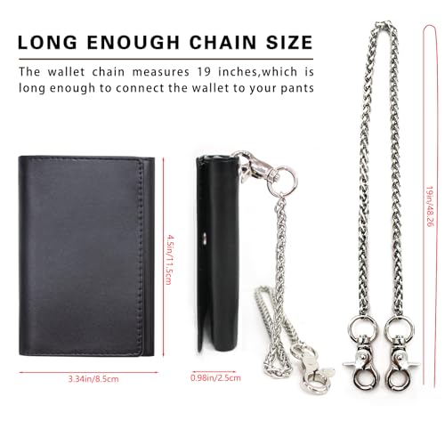 boshiho Genuine Leather Bifold Chain Wallet for Men RFID Blocking - color: Plain Leather Black