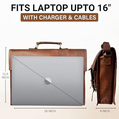 Leather Messenger Bag for Men - 16 Inch Laptop Briefcase, Vintage Satchel - color: 16 Inches (Brown)