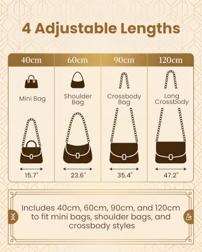 Tylorix Gold Handbag Chain Strap, 4 PCS Metal Purse Replacement with Clasps | Multi-Size(15.7", 23.6", 35.4", 47.2"), Versatile DIY Straps for Crossbody, Shoulder Bag and Clutch, 360-Degree Swivel Clasps