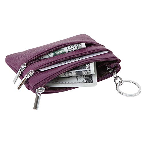 Women Genuine Leather Coin Purse Small Keychain Change Wallet - color: Purple