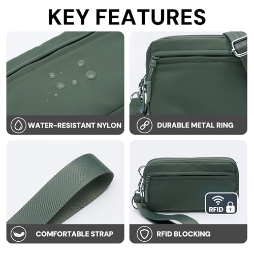 Nylon Wristlet Wallets for Women, Zip Crossbody Phone Purse with Card Slots | Two detachable straps, 8 card slots, clear ID window, dual compartments, and room for a 6.9-inch phone - color: Green