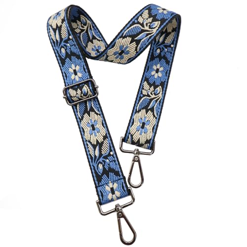 1.5" Wide Purse Strap Adjustable Replacement Gunmetal Hardware Long Crossbody Bag Strap for Thick Shoulder Bags Canvas Handbags Straps - color: Gunmetal Hardware-Blue