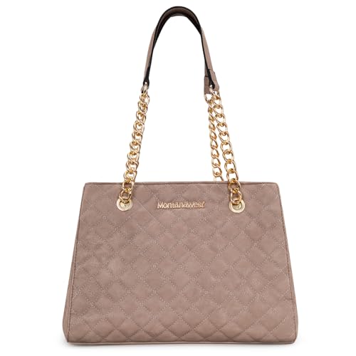 Montana West MEDIUM Tote Bag for Women Quilted Chain Handbags Shoulder Purse - color: 040tan