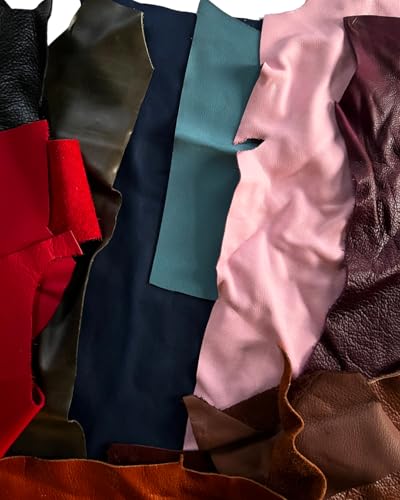 Genuine Leather Scraps Assortment, Mixed Colors, Sold by Pound, Premium Full Grain Leather Pieces (1.0, Pounds)