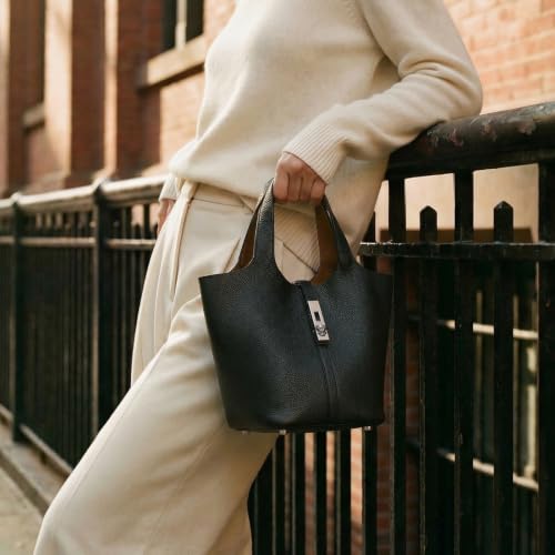 Tote Bag for Women Top Handle Handbag Satchel Bag for Women Vegan Leather Lock Design Bucket Purse for Work Evening - color: Al