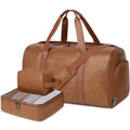 3PCS Faux Leather Weekender Bag for Women Men Travel Bag Overnight Bags | Leather Travel Duffel Bags for Traveling with Shoe Compartment Toiletry Packing Cube Carry On Tote Bag Men Fit 21.5" Laptop - color: Light Brown
