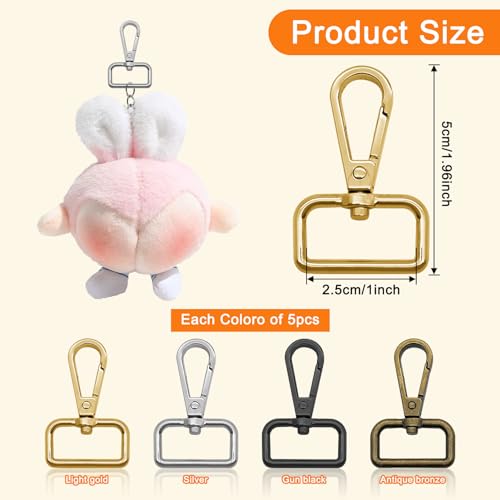20pcs D Ring Swivel Lobster Claw Clasp 1” Metal Swivel Snap Hooks Metal D Ring Snap Hooks Trigger Lanyard Clasp Clips Hook for Purse Keychain Strap Making(4 Colors, 2.5cm Inside Diameter) - color: 20pcs,1”