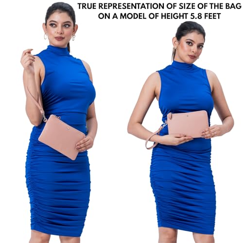 Leather Wristlet Wallet for Women Clutch Handbag Purse with Cell Phone Slot | Genuine Top Grain Leather, 8 Credit Card Slots, Detachable Strap, YKK Zipper, Gifts for Women - color: Baby Pink Nappa