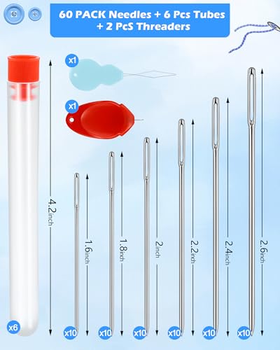 FIVEIZERO Large Eye Needles for Hand Sewing, 60 Pack, Assorted Sizes, Sewing Needles, Needles, Needles for Sewing, Embroidery Needles for Hand Sewing, Sliver - color: Silver 60PCS
