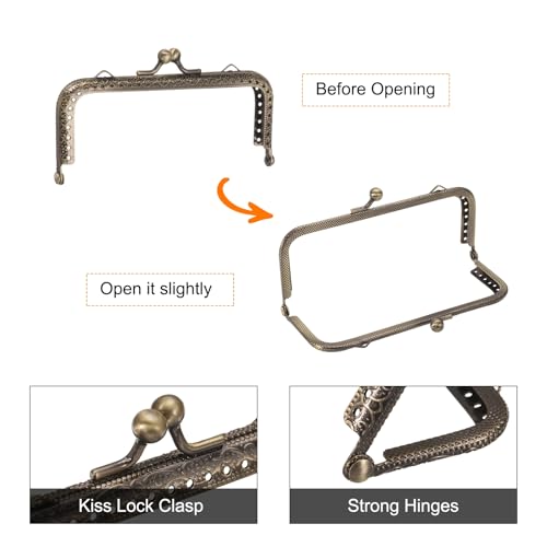 uxcell 4 Pcs Metal Purse Frame, 12.5cm/4.9" Retro Rectangle Kiss Lock Clasp Frame Embossed for Purse Making, Handled Bag, Coin Bag Clutch Bag, Frame Hardware Replacements (Bronze) - size: 4.9"